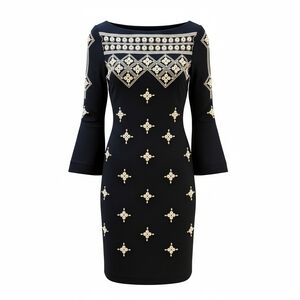 Tory Burch Elegant Navy Blue Dress With White Geometric Patterns